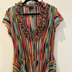 Womens short sleeve striped multi-color blouse - East 5th - Size M